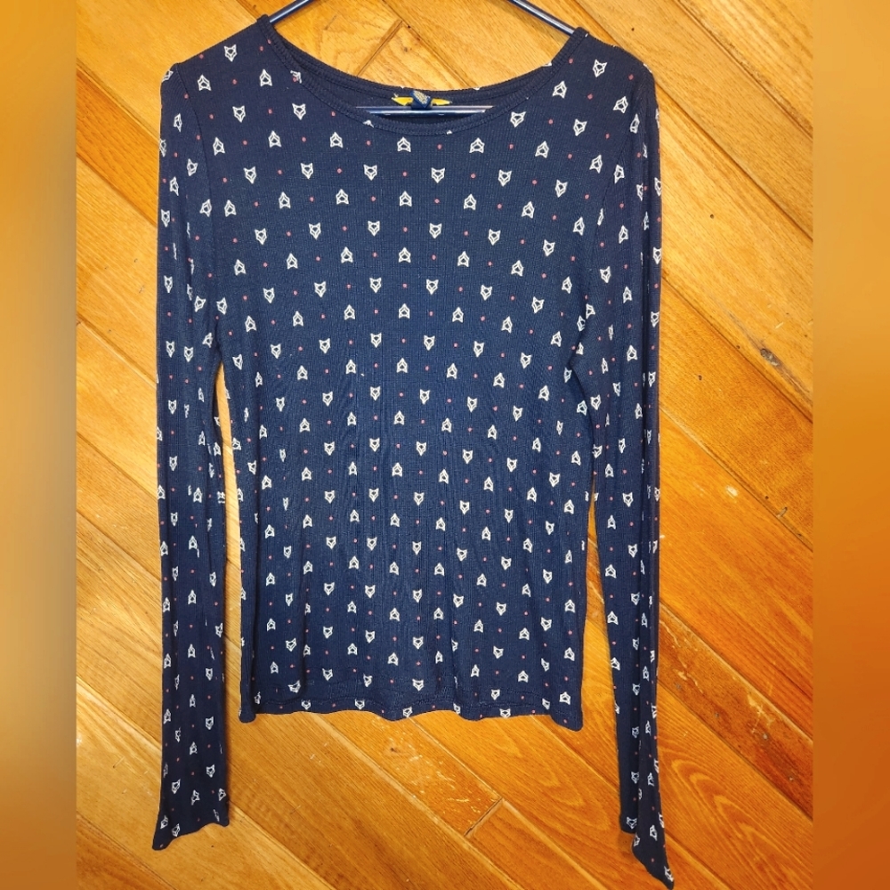 Prince & Fox XL dark blue fox print long sleeve layering tee